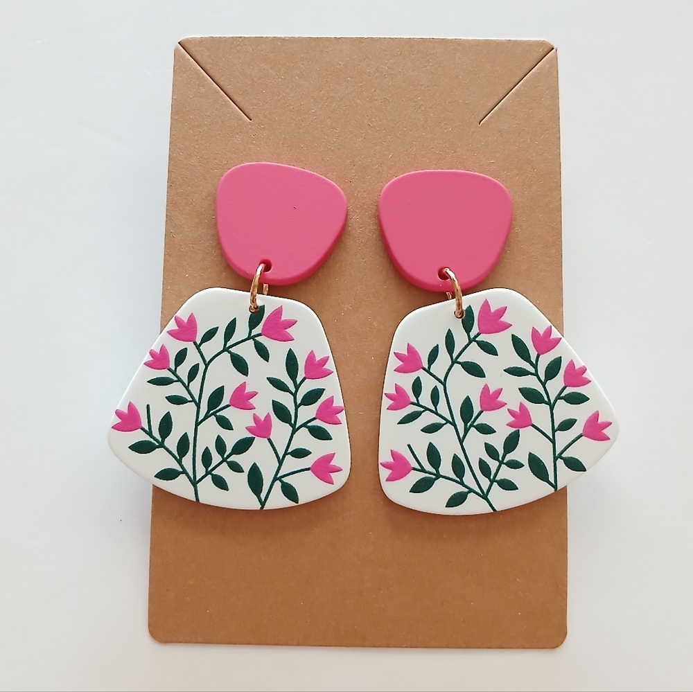 Fashion Jewelry Pink and Green Floral Earrings
